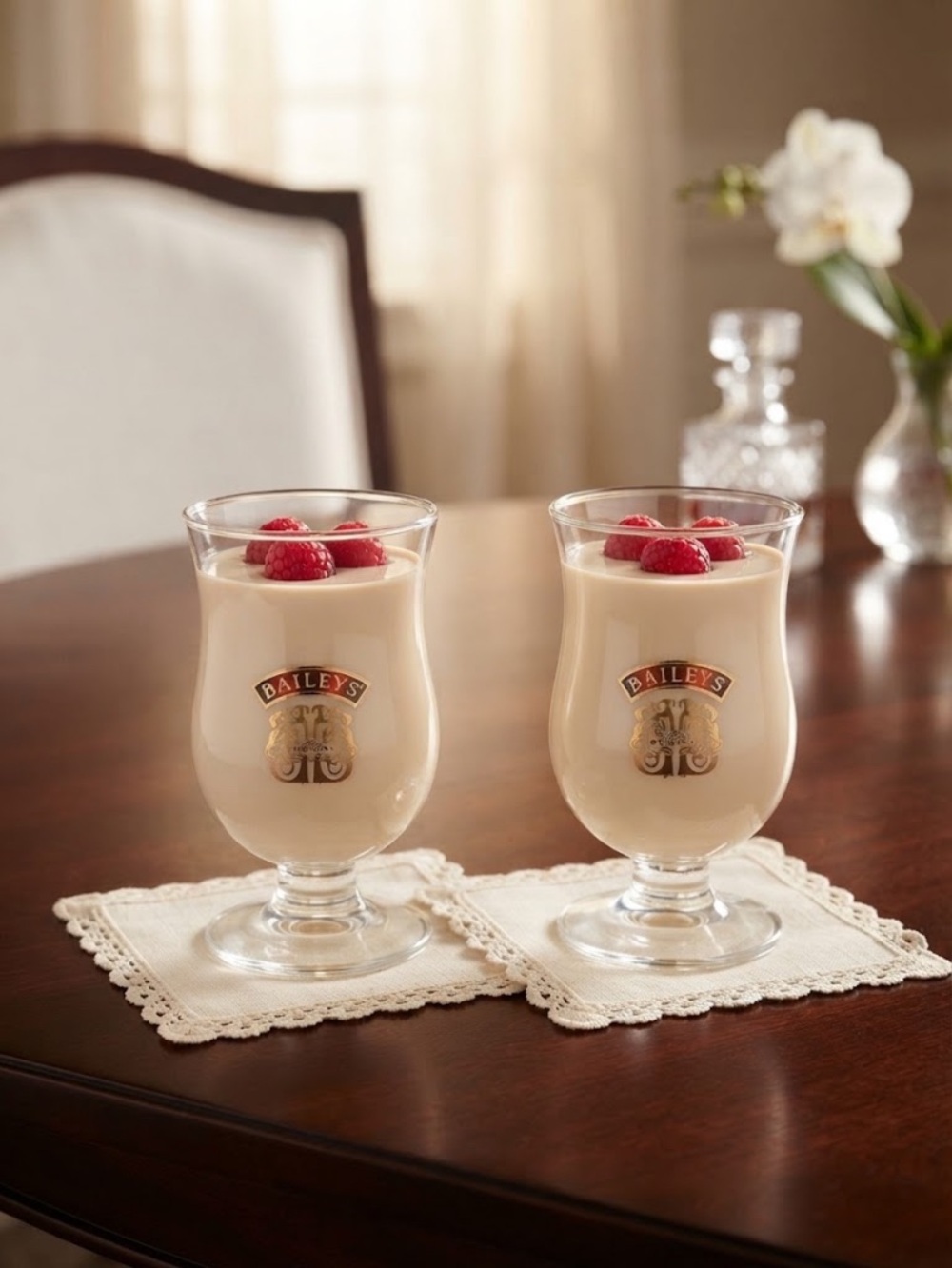 Vintage Bailey’s Clear Glass Tulip-Shaped Stemmed mini Goblets - Set of 2 Liquor